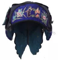 194 Antique Black Silk Embroidered Phoenix Chinese Hat