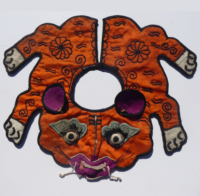 712 Orange Silk Tiger Han Chinese Child's Collar