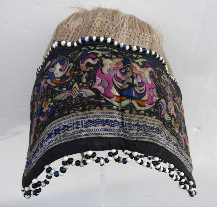 740 Rare Antique Yao Horsehair Embroidered Hat