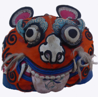 693 Friendly Orange Silk Tiger Chinese Child's Hat