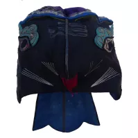 696 Floral Embroidered Black Silk Tiger Child's Hat