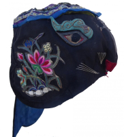 696 Floral Embroidered Black Silk Tiger Child's Hat