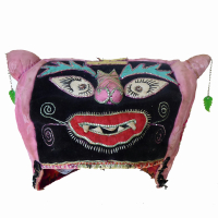 707 Pink Brocade Black-Faced Tiger Bai Minority Hat