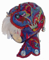 727 Lively Blue Silk Satin Miao Minority Hat with Embroidered Menagerie