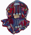 727 Lively Blue Silk Satin Miao Minority Hat with Embroidered Menagerie