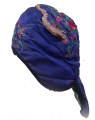 749 Bird and Peony Blue Silk Miao Padded Wind Hat