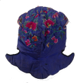 749 Bird and Peony Blue Silk Miao Padded Wind Hat