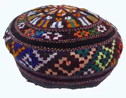 #762  Turkmen Boy's Skullcap “Takhya” with silk lacing stitch on cotton